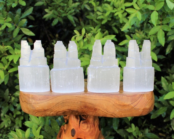 Selenite Crystal Twin Tower: Choose Size 4" or 6" (Selenite Skyscraper, Selenite Point, Gypsum Crystal, Healing Protection Crystals)