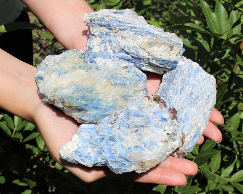 Natural Blue Kyanite with Quartz, LARGE: 10 - 14 oz Pieces (Raw Crystal. Rough, Blue Kyanite Specimen)