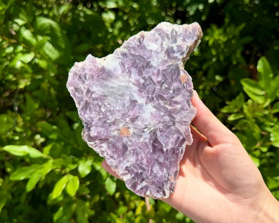 JUMBO Natural Lepidolite Slabs & Stand - AAA Grade Rough Lepidolite Crystal Slices 4-9" - Choose Size