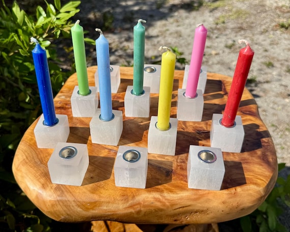 Selenite Cube Candle Holder for Ritual Candles - Choose How Many, Bulk Discounts! (Premium Quality Selenite Crystals, Spell Candle Holder)