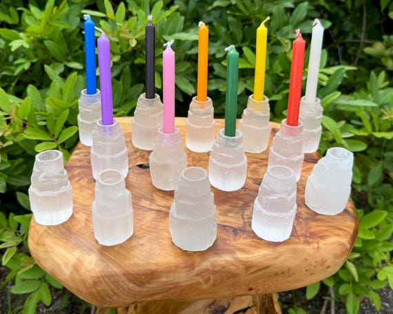 2" Selenite Candle Holder for Ritual Candles (Selenite Iceberg, Tower, Spell Candle Holder)