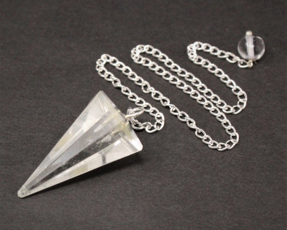 Clear Quartz Pendulum, Faceted with Chain (Crystal Pendulum, Dowsing, Divination)