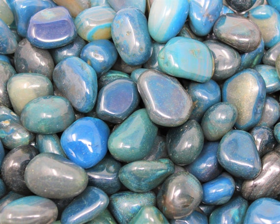 Blue Agate Tumbled Stones: Choose Ounces or lb Bulk Wholesale Lots (Premium Quality 'A' Grade, Dyed Tumble Stones)