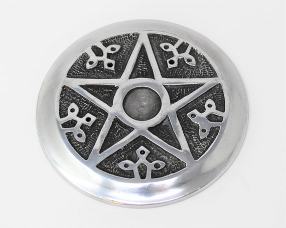 Aluminium 4.5" Round Incense Burner: Pentagram for Cones & Sticks (Altar Tile)