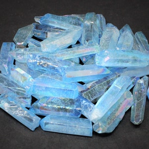 Aqua Aura Quartz Crystal Points & Pieces: Choose Ounces or lb Bulk Wholesale Lots ('A' Grade, Aqua Aura Points)