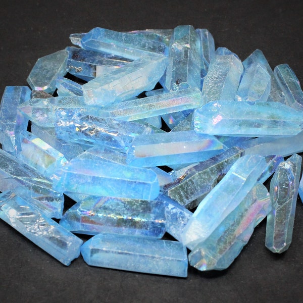 Aqua Aura Quartz Crystal Points & Pieces: Choose Ounces or lb Bulk Wholesale Lots ('A' Grade, Aqua Aura Points)