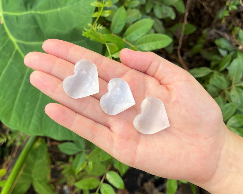 Selenite Crystal Hearts Small, Large & Extra Large 0.75 3: Choose Size Polished Selenite Heart, Palm Stone image 5