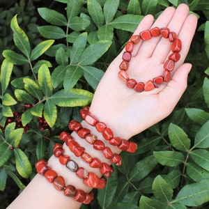 Red Jasper Tumbled Gemstone Bracelet: 6-8 mm Stones (Premium Grade Stretch Nugget Bracelet)