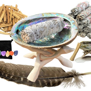 White Sage Smudge Abalone Kits - BUILD YOUR OWN - Abalone Shell, White Sage Smudge Sticks, Tripod Stand, Palo Santo and Smudging Directions