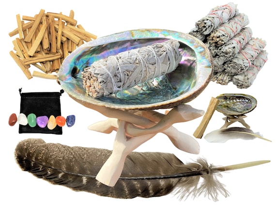 White Sage Smudge Abalone Kits - BUILD YOUR OWN - Abalone Shell, White Sage Smudge Sticks, Tripod Stand, Palo Santo and Smudging Directions
