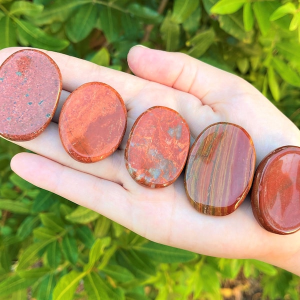 Red Jasper Worry Stone - Choose How Many (Jasper Pocket Palm Stone, Worry Stone, Polished Red Jasper Crysta, Red Jasper Smooth Stone)