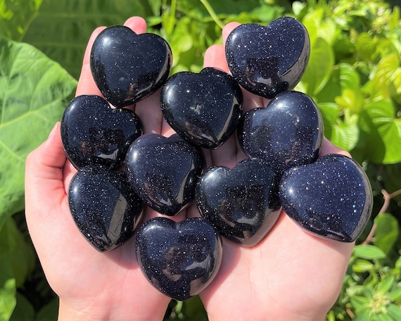 LARGE Blue Goldstone Heart Crystal, 1.75" ('A' Grade Crystal Heart, Carved Puffed Gemstone Heart, Crystal Healing)