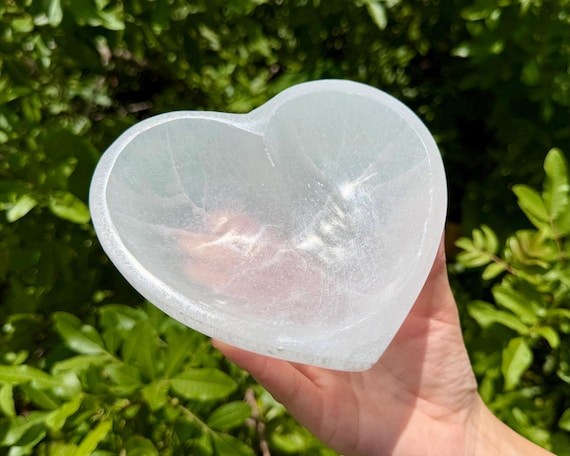 Extra Large Selenite Heart Crystal Bowl, 6” Charging Bowl - Decorative Stone Bowls for Altar Decor