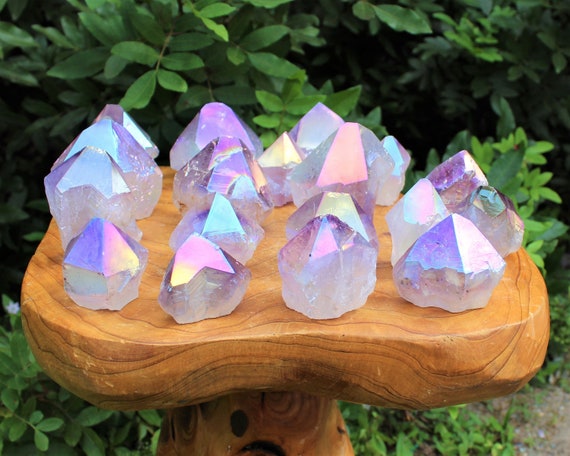 Amethyst Aura Top Polished Cut Base Point: Choose Size ('A' Grade Amethyst Aura Crystal, Amethyst Aura Point, Decorative Crystal Point)