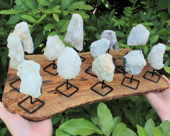 Zeolite Cluster On Metal Stand, Natural Zeolite Cluster Mini Pin (Zeloite Crystal Cluster, Apophyllite Cluster, Stilbite Crystal, Gift)