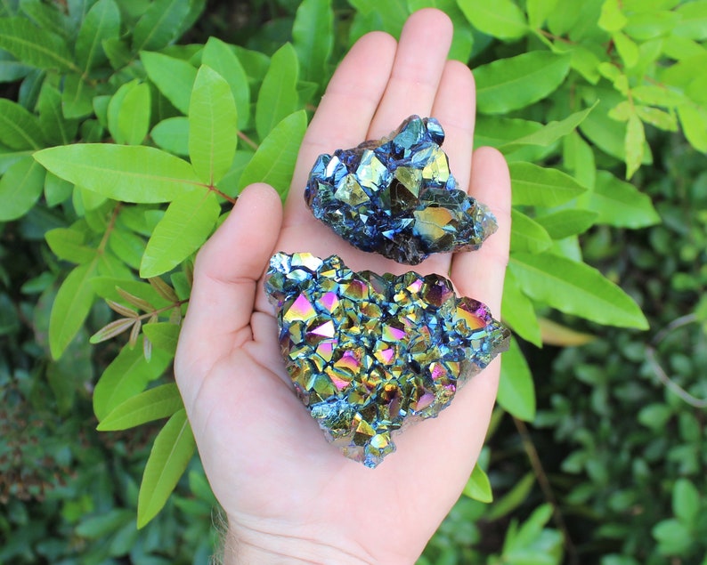 Rainbow Aura Amethyst Clusters, 'AAA' Grade Titanium Metallic Amethyst Crystals - Choose Size 1 - 2 oz