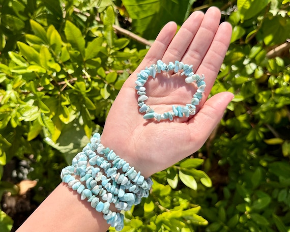 Larimar Chip Bracelet (Larimar Gemstone Bracelet, Larimar Crystal Bracelet, Larimar Jewelry, Gift)