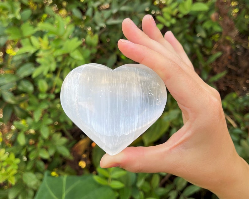 Selenite Crystal Hearts Small, Large & Extra Large 0.75 3: Choose Size Polished Selenite Heart, Palm Stone ExtraLarge: 2.5 - 3"