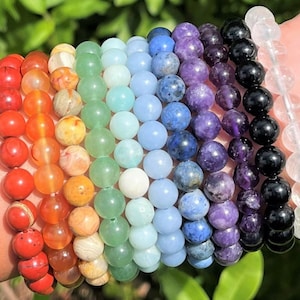 Gemstone 8 mm Bead Bracelets: BUY 3 GET 1 FREE - Huge Variety 8 mm Rounded Stone Natural Crystal Bracelets (Premium Grade Stretch Bracelet)