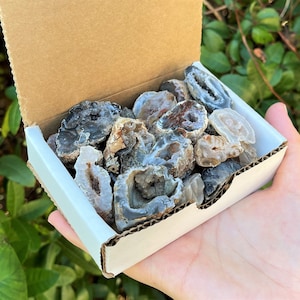 Oco Agate Geodes 1/2 lb Box Lot - &#39;B&#39; Grade Oco Agate Crystal Gift Boxes (Natural Crystal Druzy Halves, Wholesale Oco Agate)