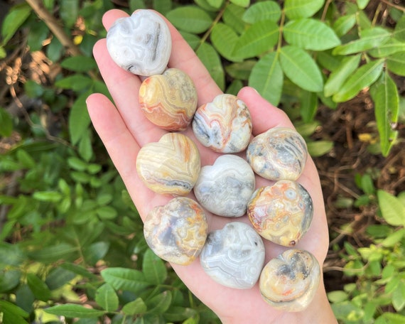 Crazy Lace Agate Crystal Hearts, 1" - Choose How Many (Polished Agate Gemstones)