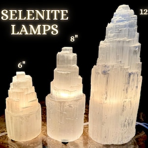 Selenite Crystal Lamp, HUGE Selenite Crystal Skyscraper Lamps: 6&quot;, 8&quot;, or 12&quot; Complete with Cord & Bulb! (Natural Selenite Tower Home Decor)