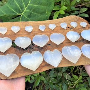 Selenite Crystal Hearts Small, Large & Extra Large 0.75 3: Choose Size Polished Selenite Heart, Palm Stone image 2