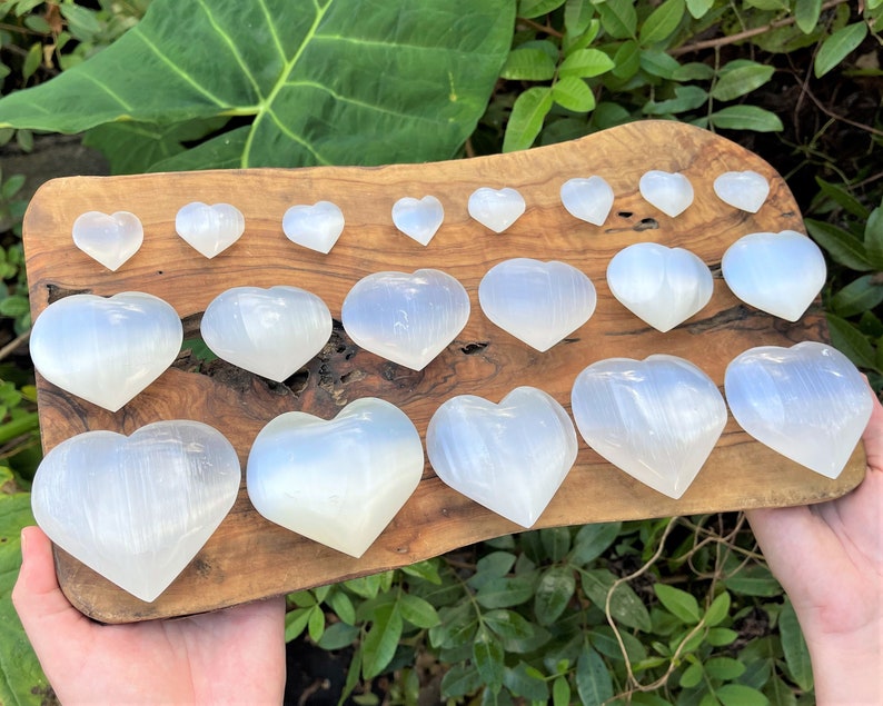 Selenite Crystal Hearts Small, Large & Extra Large 0.75 3: Choose Size Polished Selenite Heart, Palm Stone image 2