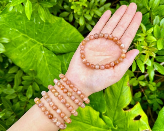 Sunstone Bead Bracelet: 8 mm Round Crystals (Premium Grade Stretch Gemstone Bracelet)