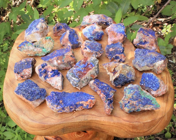 Natural Azurite Crystal In Matrix, Azurite With Malachite Stone - Choose Size (Premium Quality Raw Azurite Stones From Morocco)