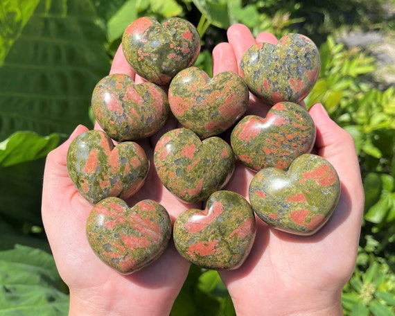 LARGE Unakite Heart Crystal, 1.75" ('A' Grade Crystal Heart, Carved Puffed Gemstone Heart, Crystal Healing)