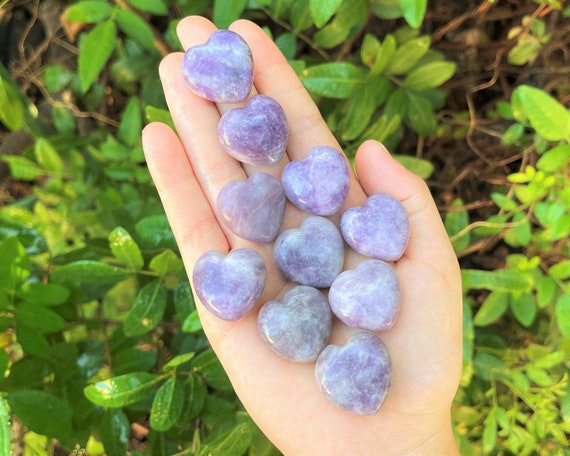 Lepidolite Heart 1" - Choose How Many ('A' Grade Premium Quality Lepidolite Crystal Hearts)