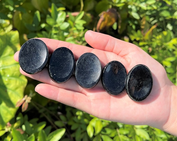 Black Tourmaline Worry Stone - Choose How Many (Smooth Polished Gemstone Pocket Stone, Black Tourmaline Palm Stone, Thumb Stone)