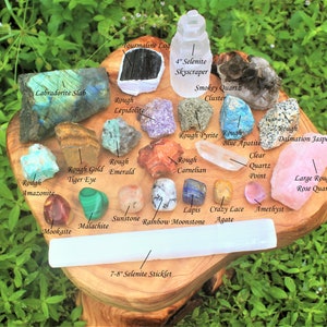 Premium Crystal Set, 22 pcs - Protection Healing Sets PLUS Natural Rough & Tumbled Crystal Specimens (Healing Crystals and Stones)
