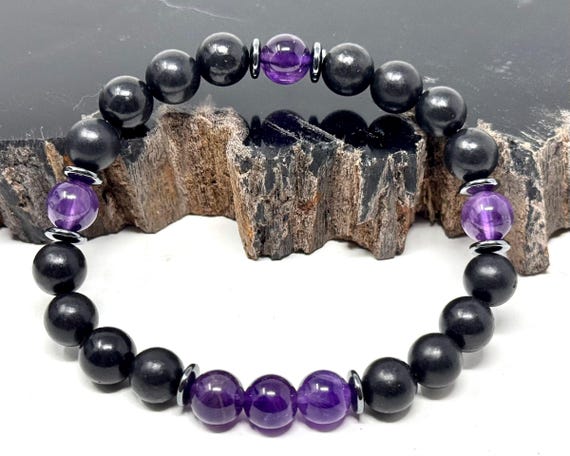 Amethyst Birthstone Bracelet - February Birthstone 8 mm Crystal Beads (Premium Quality Birthstone Jewelry, Handmade Personalized Bracelets)