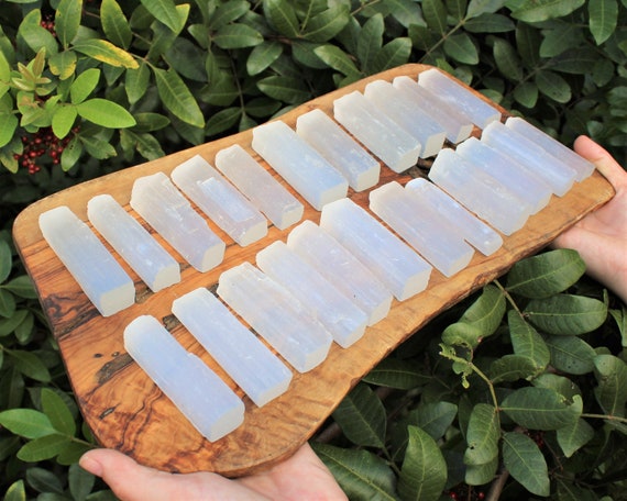 2.5" - 3" Selenite Sticks: 20 Piece Bulk Lot, Raw Rough Natural Selenite Wand (Mini Selenite Logs, Meditation, Chakra)