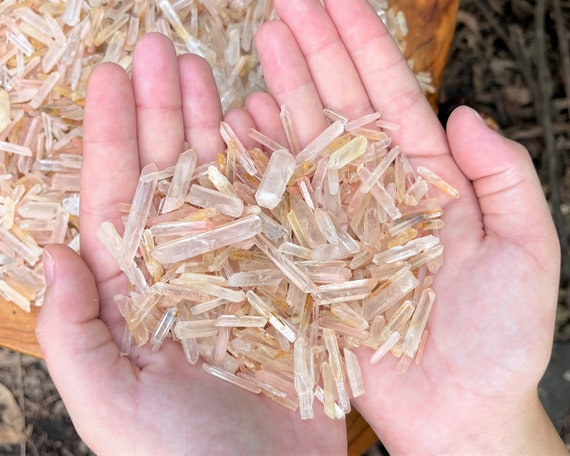 Tiny Matchstick RED Hematoid Quartz Crystal Points: 50 Gram Lot (1.76 oz, about 150+ Pieces, Small Crystal Points)