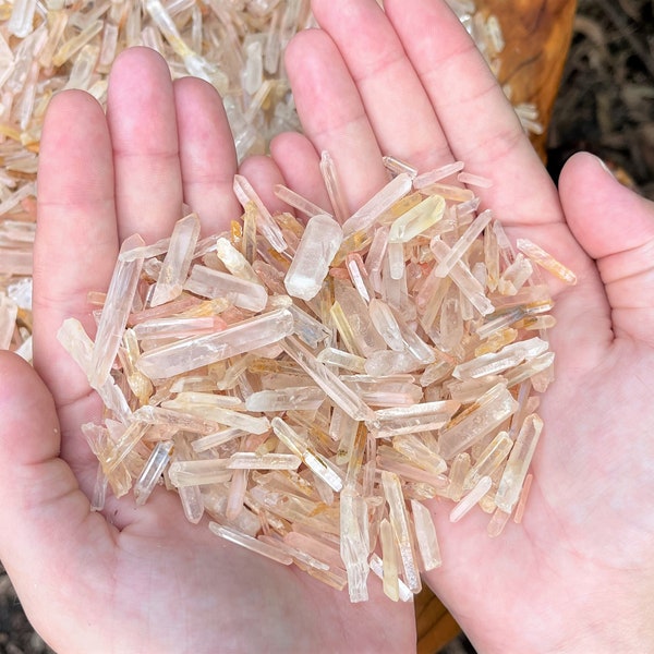 Tiny Matchstick RED Hematoid Quartz Crystal Points: 50 Gram Lot (1.76 oz, about 150+ Pieces, Small Crystal Points)