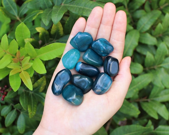 Blue Agate Tumbled Stones: Choose How Many Pieces (Premium Quality 'A' Grade, Dyed Tumble Stones)