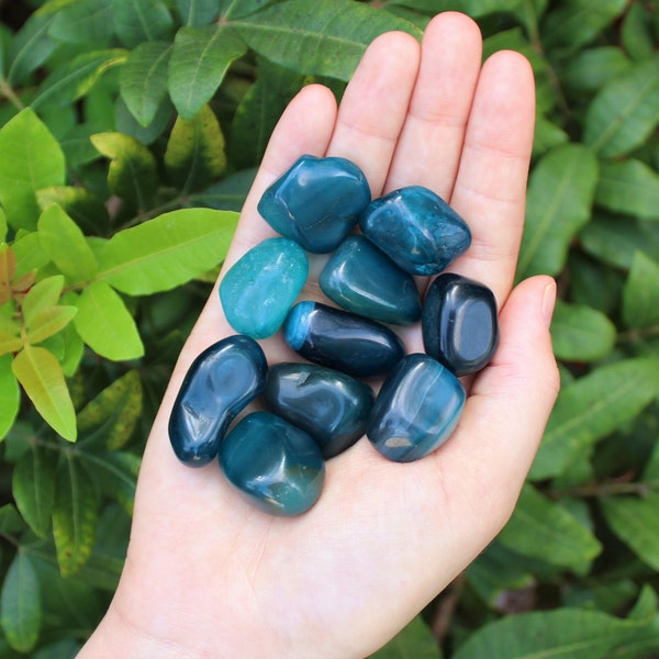 Blue Agate Tumbled Stones: Choose How Many Pieces (Premium Quality 'A' Grade, Dyed Tumble Stones)