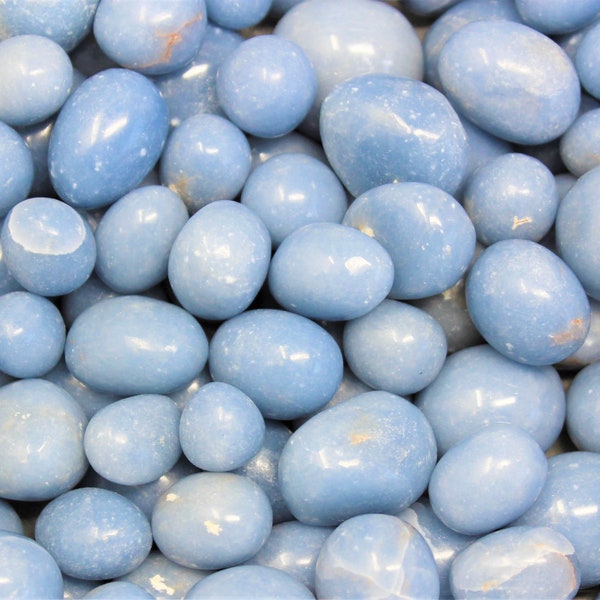 Angelite Tumbled Stones: Choose Ounces or lb Bulk Wholesale Lots (Premium Quality 'A' Grade)