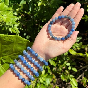 Blue Aventurine Bracelet: 8 mm Round Crystals (Blue Quartz Stretch Bracelet, Blue Aventurine Gemstone Bracelet, Gift)