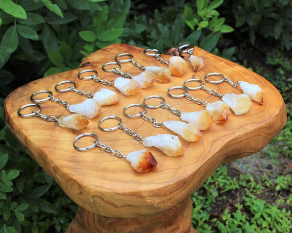 Citrine Crystal Point Keychains - Citrine Gemstone Keyrings - Wholesale Bulk Lots