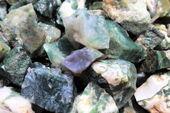 LARGE Rough Moss Agate Crystal Chunks, 2 - 3": Choose How Many lbs Wholesale Bulk Lots ('A' Grade Natural Raw Moss Agate)