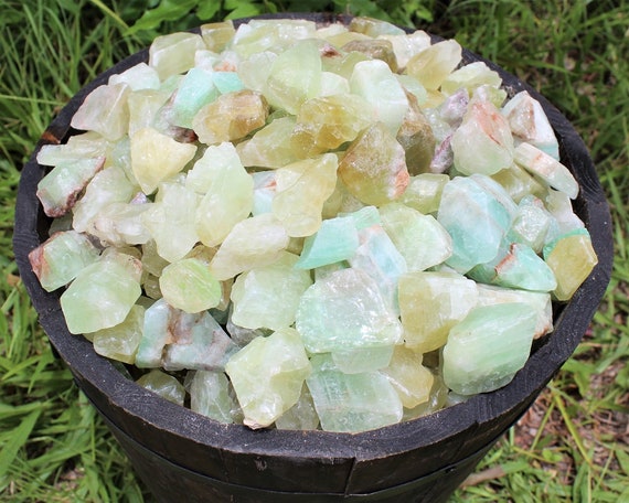 Green Calcite Rough Natural Stones: Choose Ounces or lb Bulk Wholesale Lots (Premium Quality 'A' Grade Green Calcite Crystals)