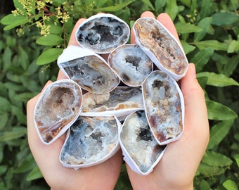 Large Oco Agate Geodes, 1.5" - 3" Natural Crystal Druzy Halves: Choose How Many Pieces ('A' Grade Bulk Lots, Beatuiful Oco Agate Crystals)