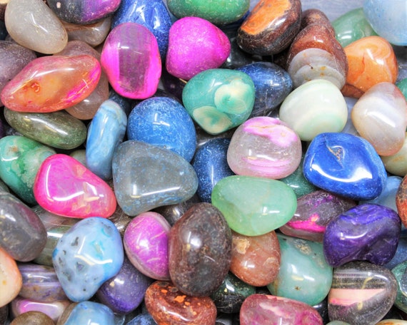 Assorted Agate Tumbled Stones, Large Colorful Dyed: Choose Ounces or lb (Bulk Lots, Vase Fillers Crafting Home Décor)
