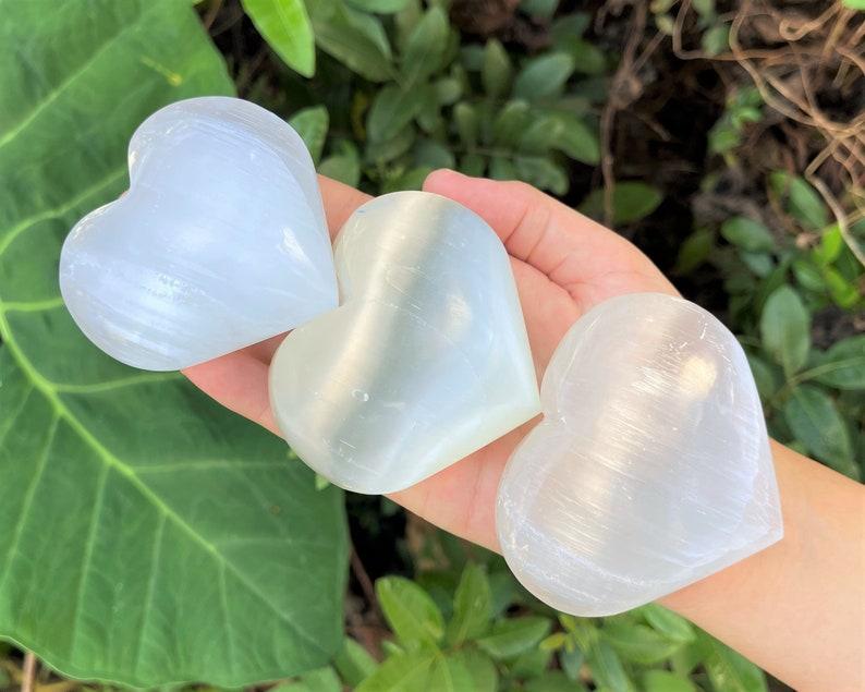 Selenite Crystal Hearts Small, Large & Extra Large 0.75 3: Choose Size Polished Selenite Heart, Palm Stone image 9