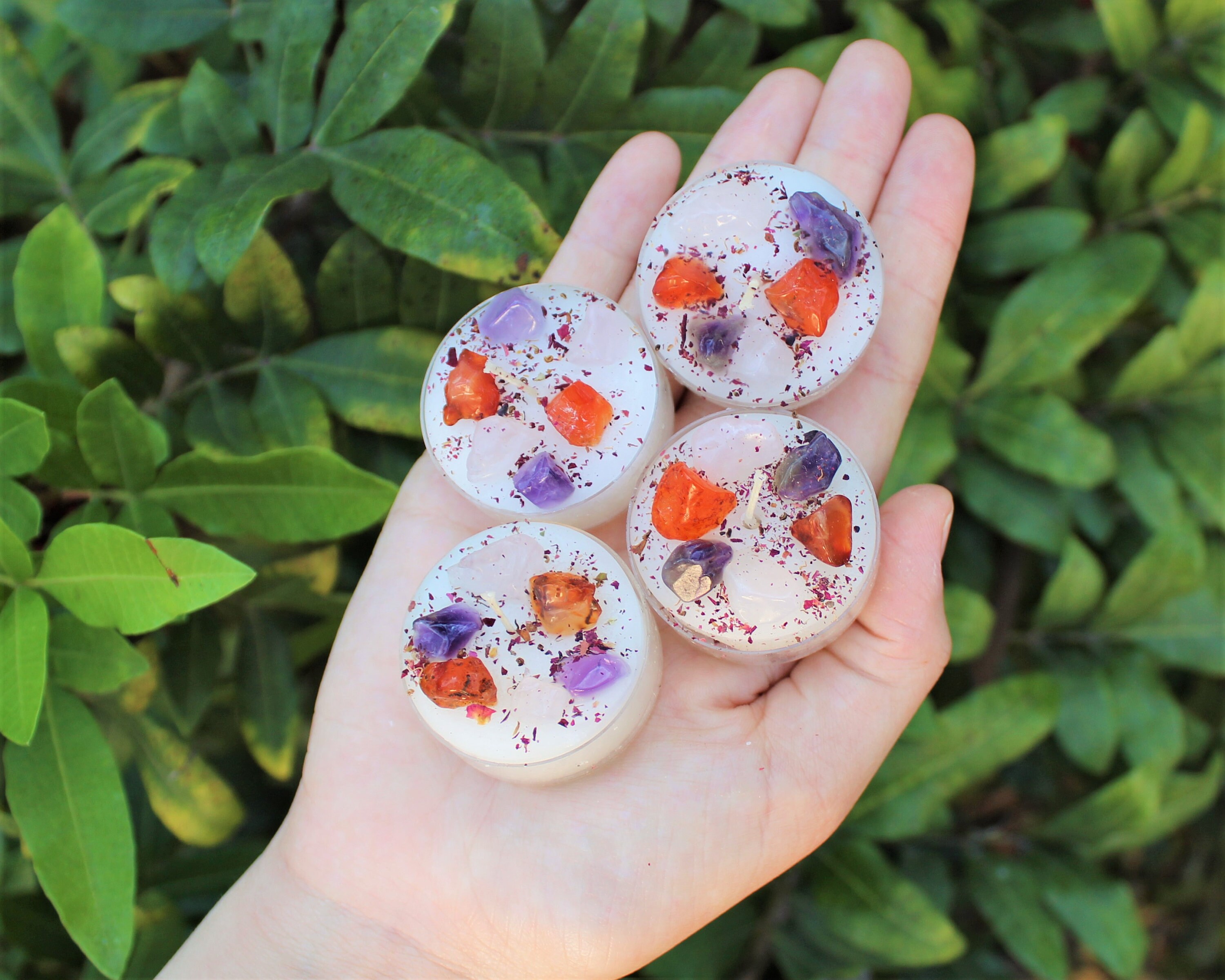 Crystal Tealight Candles 4 Pack Gift Box Energy & Herb Infused Intent