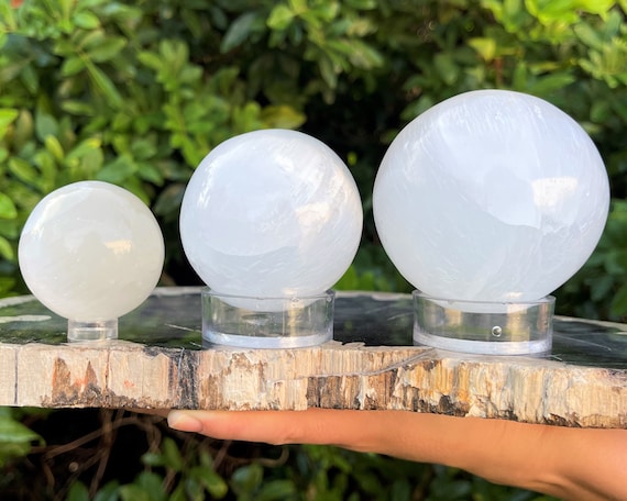 Selenite Crystal Sphere - Medium 1.5", Large 2.25", Huge 3" or JUMBO 5" Choose Size! (Premium Quality White Selenite Sphere, Home Decor)